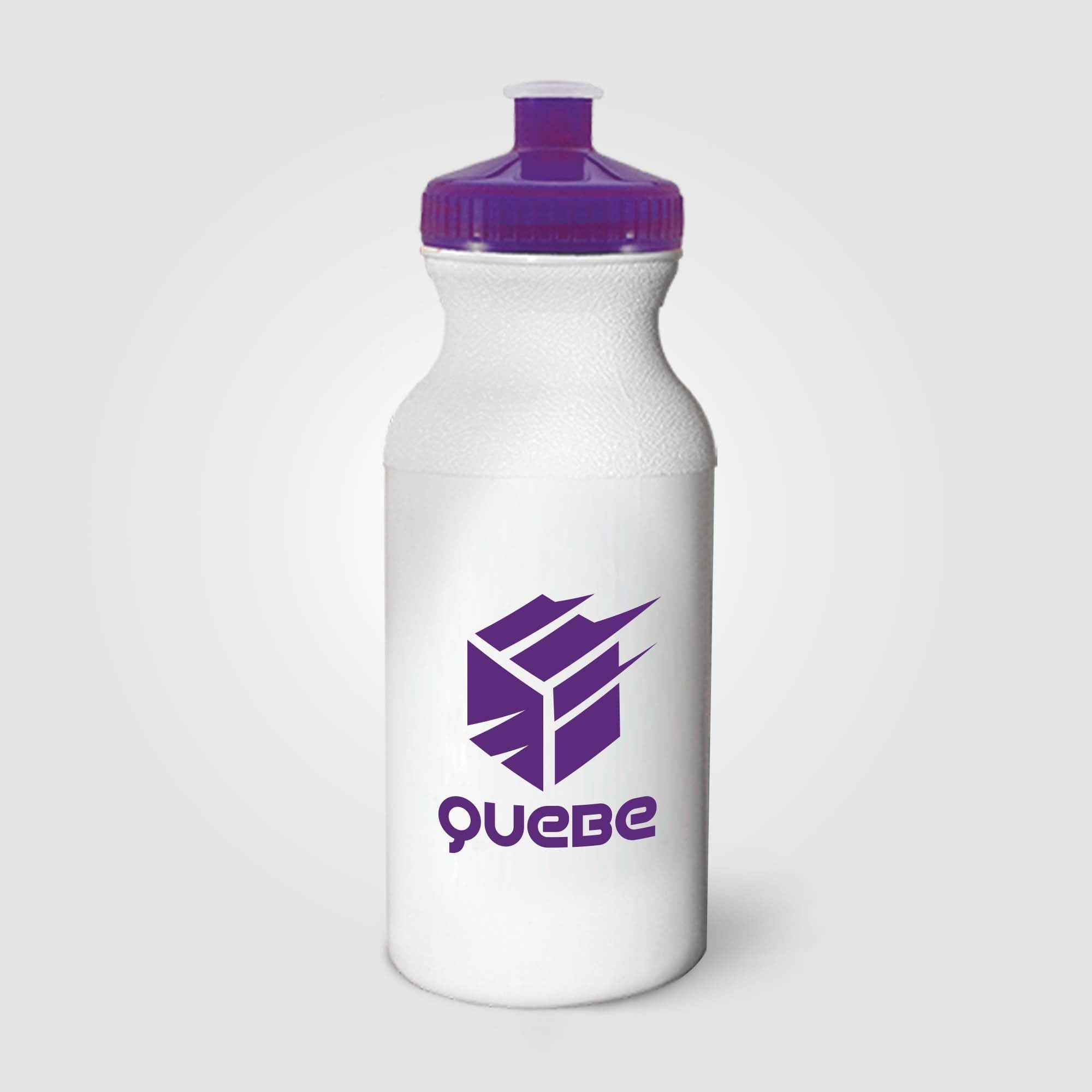 Customized with logo, Sports Water Bottles with Push-Pull Lid, 20 oz, White with Colored Cap, 100-Pack (Translucent Blue)