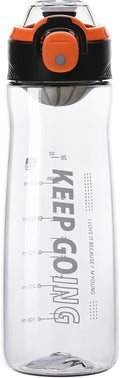 27OZ Reusable Plastic Water Bottle, Clear with Measurements, Sports Bottle for Running, Gym, Hiking, Black