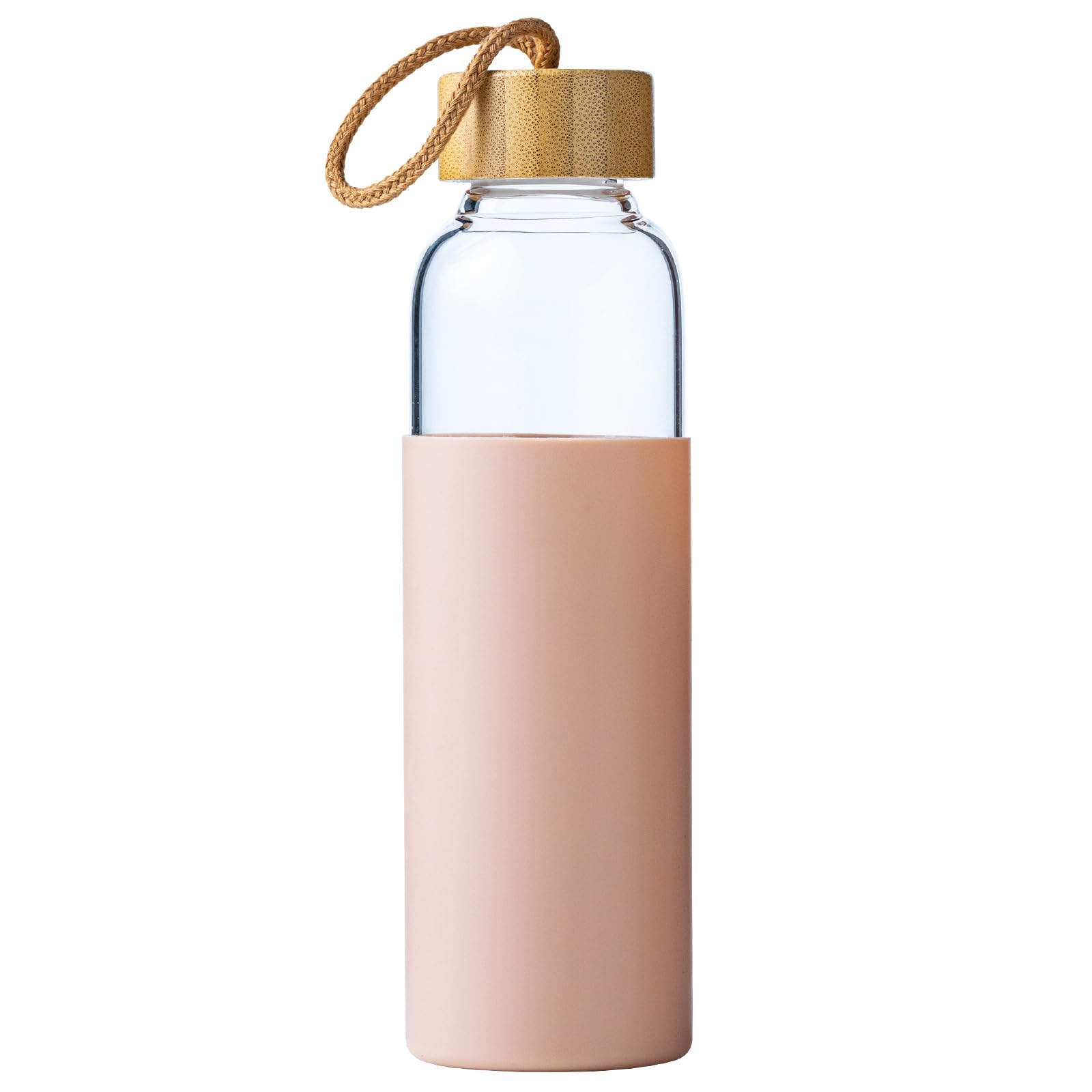 21oz Glass Water Bottle with Silicone Sleeve & Bamboo Lid, BPA Free Reusable Water Bottle Glass for Gym Office Travel, Gift for Fitness Enthusiasts (Green)