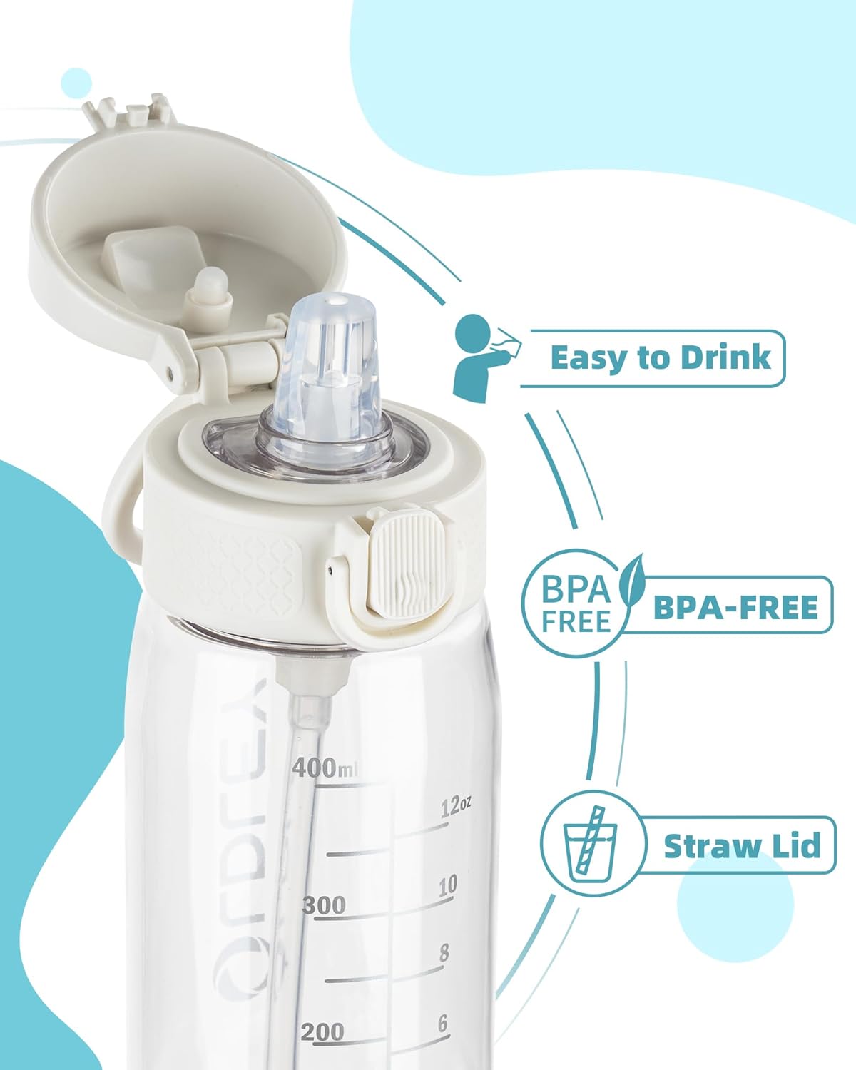 OLDLEY Kids Water Bottles with Straw 420ml/14oz BPA Free Tritan Water Bottle with Handle Leakproof School Sports Drinking Bottle for Toddler Boys Girls,Transparent