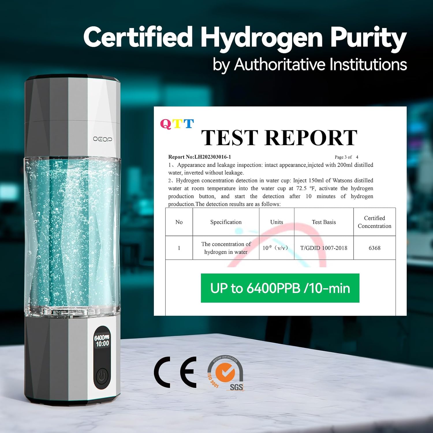 Upgrade Hydrogen Water Bottle - 6400PPB Hydrogen Water Generator, SPE/PEM Certified, 7oz Portable Hydro Water Machine, Perfect for Gym/Travel/Office & Gifts for Friends/Family