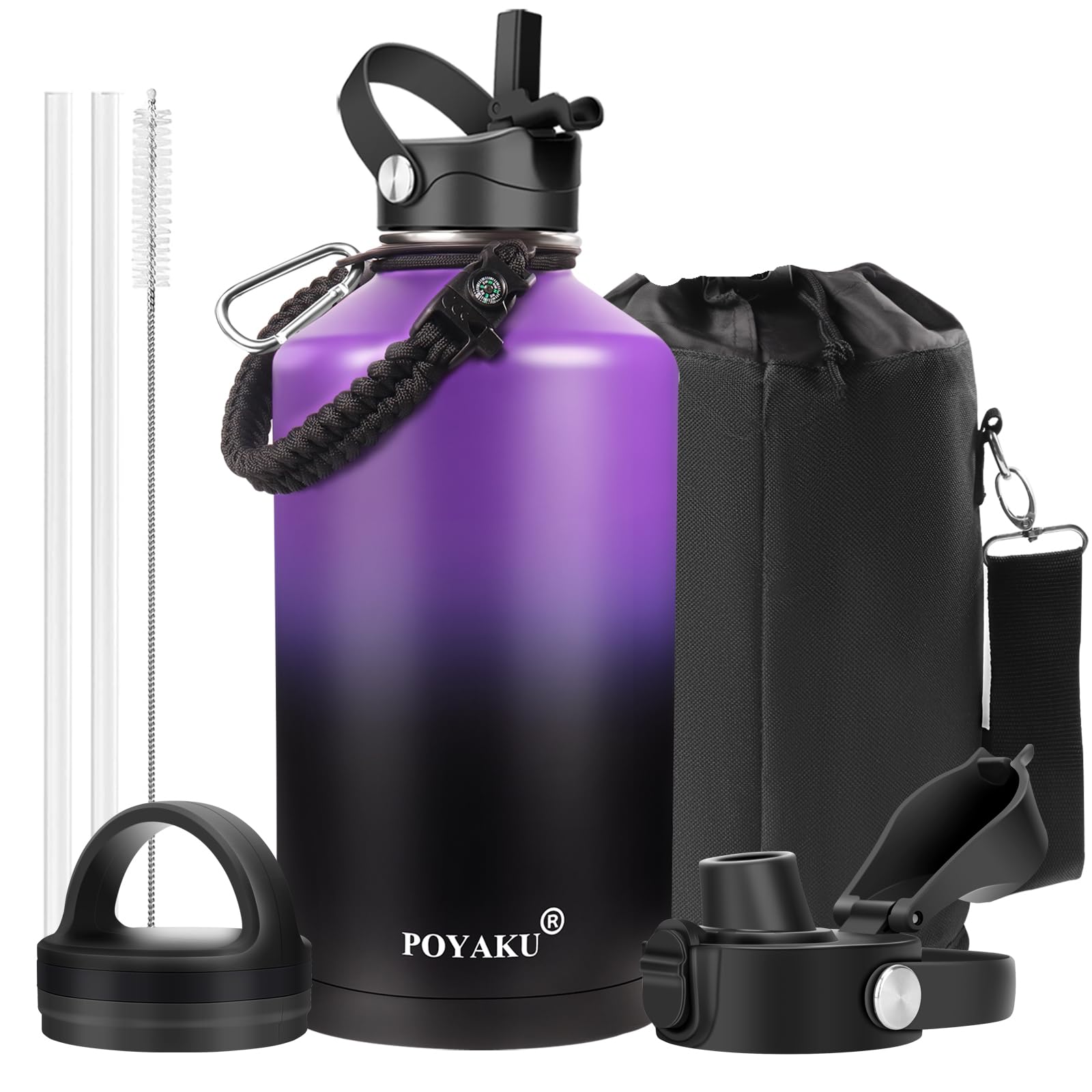 Water Bottle Insulated 32oz 40oz 64oz 128oz Straw Lid Spout Lid & 3 Lids, Leak Proof, Vacuum Insulated,Stainless Steel Water Bottle Wide Mouth for Sports, Gym or Office