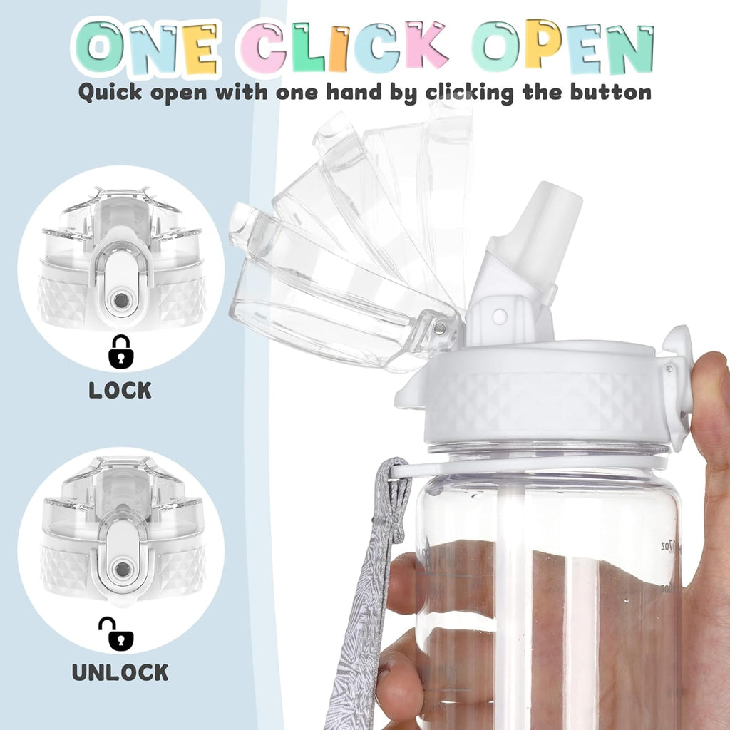 OLDLEY 17oz Kids Water Bottle for School - Motivational With Silicone Straw, Leak-Proof Tritan BPA-Free, Reusable for Girls Boys, Clear