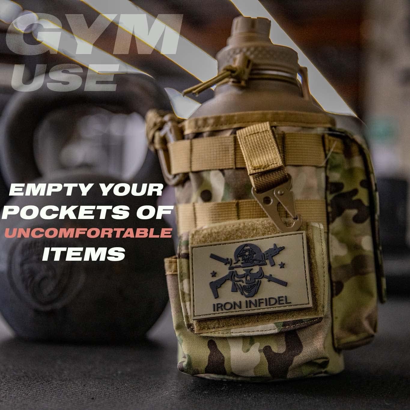 Battle Bottle - Half Gallon Insulated Water Bottle with Paracord Handle - 64 oz Stainless Steel Water Jug with Two Rugged, Removable Sleeves for Keys, Wallet & Phone (Camo Sleeves Bundle)