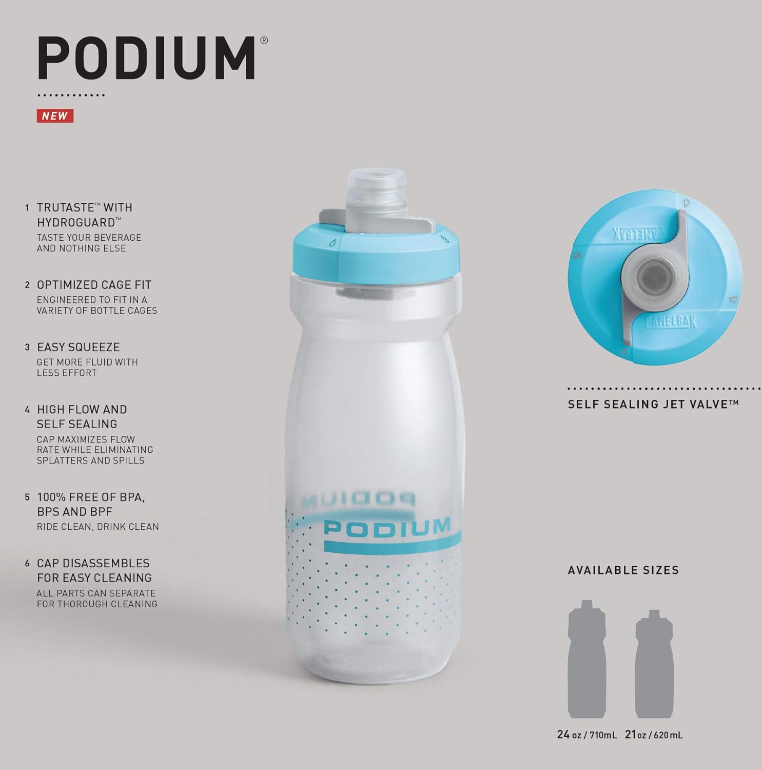 CamelBak Podium Bike Squeeze Water Bottle Carbon, 21oz