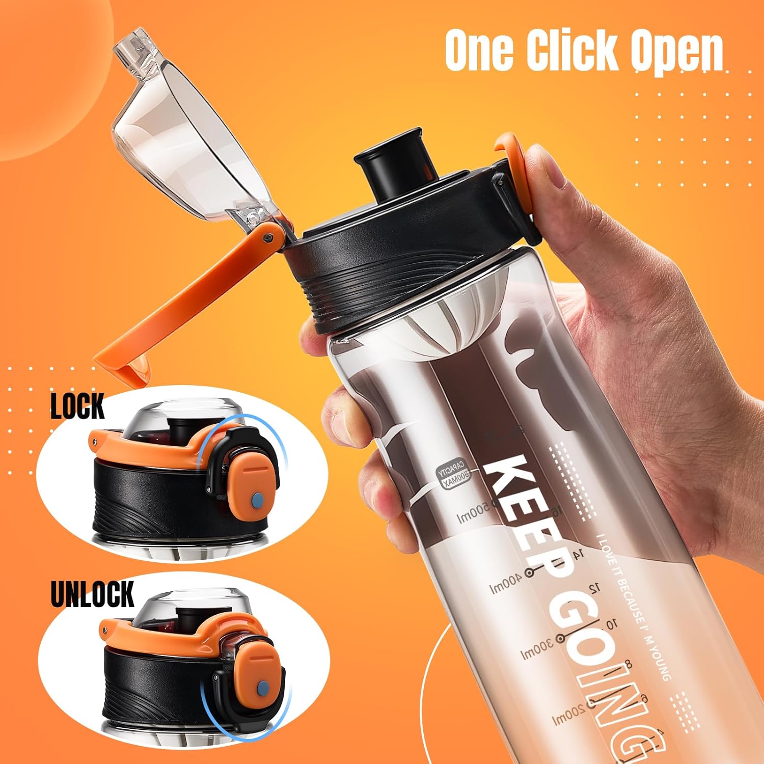 Sports Water Bottle, 27OZ Plastic Reusable Water Bottles with Measurements, Leakproof Mens Water Bottles Black for Gym, Travel, Home, Office