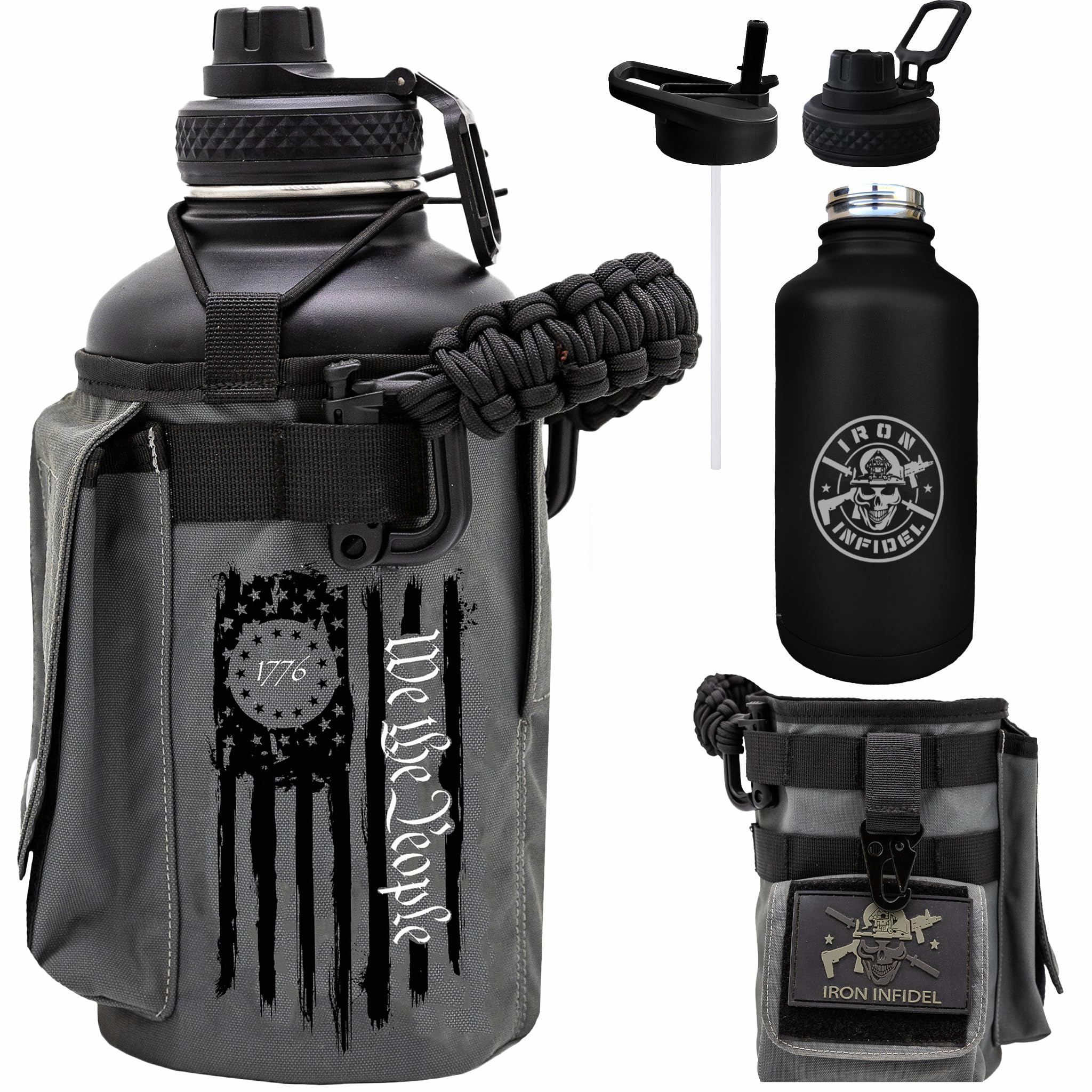 Iron Infidel Battle Bottle - Half Gallon Insulated Water Bottle with Paracord Handle - Large 64 oz Stainless Steel Water Jug & Rugged, Removable Sleeve For Keys, Wallet, Phone (OCP Camo 2 Liter)