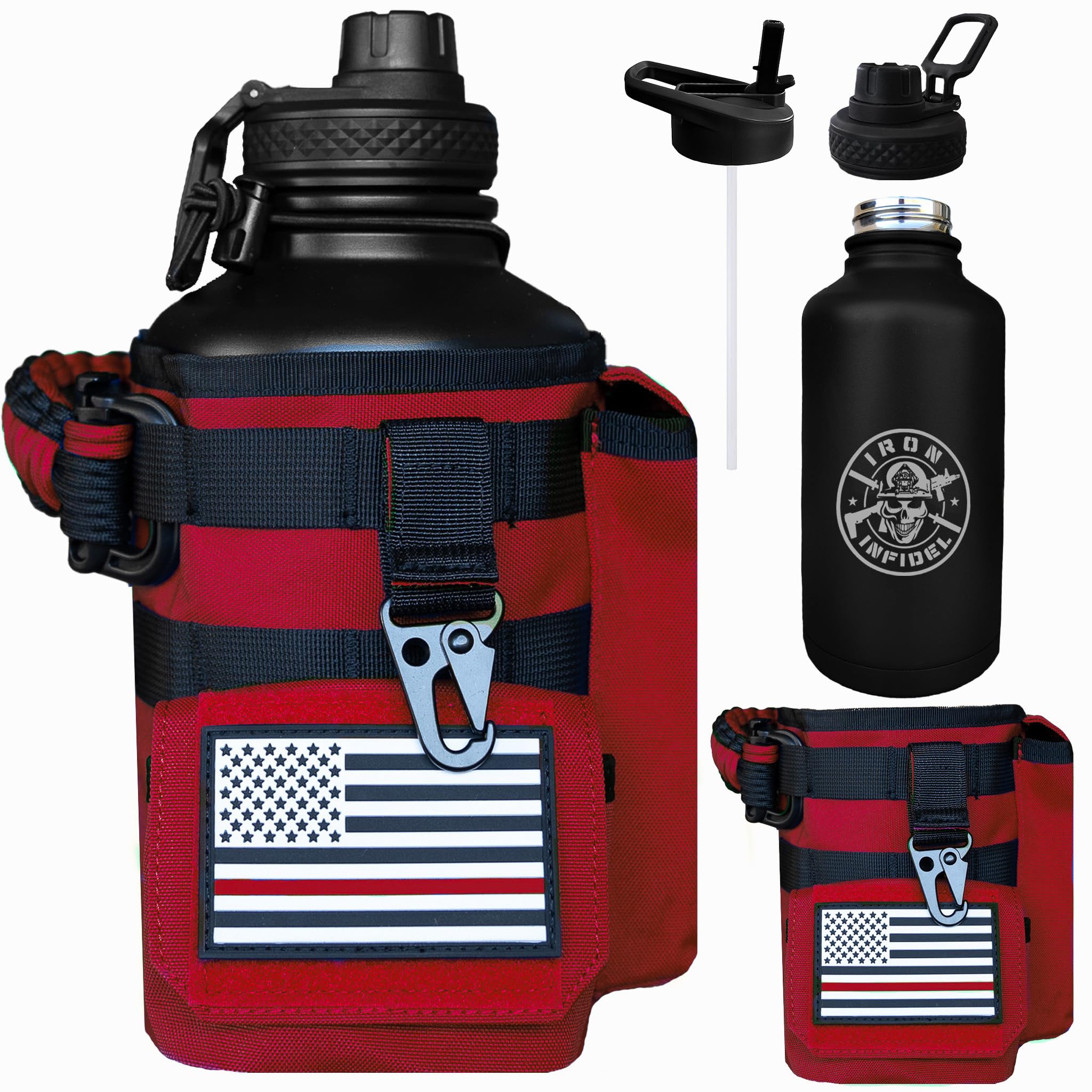 Iron Infidel Battle Bottle - Half Gallon Insulated Water Bottle with Paracord Handle - Large 64 oz Stainless Steel Water Jug & Rugged, Removable Sleeve For Keys, Wallet, Phone (OCP Camo 2 Liter)